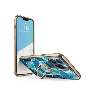 Husa Supcase Comso Compatibila Cu iPhone 13 Pro, Cu Inel Pe Spate, Marble Albastru